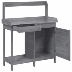 vidaXL Potting Table with Cabinet Potting Bench Plant Table Solid Wood Fir - black - Additional view 5