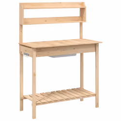 vidaXL Potting Table with Sink Potting Bench Plant Table Grey Solid Wood Fir - brown