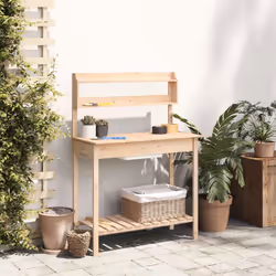 vidaXL Potting Table with Sink Potting Bench Plant Table Grey Solid Wood Fir - brown
