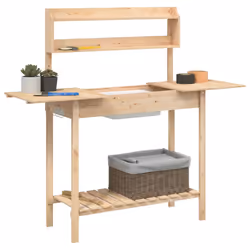 vidaXL Potting Table with Sink Potting Bench Plant Table Grey Solid Wood Fir - brown - Additional view 4