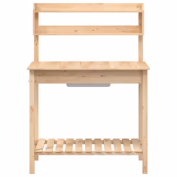 vidaXL Potting Table with Sink Potting Bench Plant Table Grey Solid Wood Fir - brown - Additional view 6