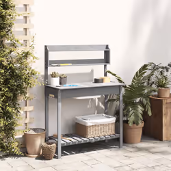 vidaXL Potting Table with Sink Potting Bench Plant Table Grey Solid Wood Fir - black - Additional view 2