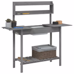 vidaXL Potting Table with Sink Potting Bench Plant Table Grey Solid Wood Fir - black - Additional view 4