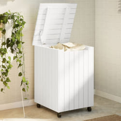 vidaXL Laundry Basket with Wheels Wash Hamper Organiser White Solid Wood Pine