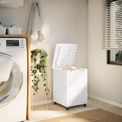 vidaXL Laundry Basket with Wheels Wash Hamper Organiser White Solid Wood Pine