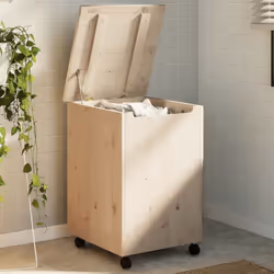 vidaXL Laundry Basket with Wheels Wash Hamper Washing Basket Solid Wood Pine