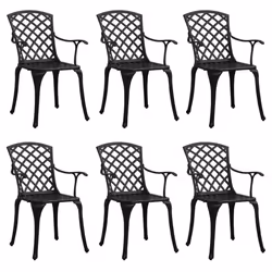 vidaXL Cast Aluminum Patio Chairs - 6 Pc Outdoor Dining Chairs Set in Black with High Backrest for Garden Patio Poolside Seat ...