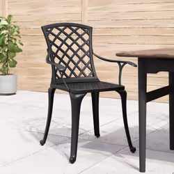vidaXL Cast Aluminum Patio Chairs - 6 Pc Outdoor Dining Chairs Set in Black with High Backrest for Garden Patio Poolside Seating