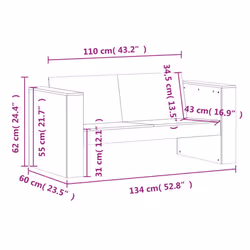 vidaXL Garden Sofa 2-Seater Balcony Outdoor Sofa Chair White Solid Wood Pine