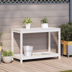 vidaXL Potting Table with Shelf Garden Potting Bench White Solid Wood Pine