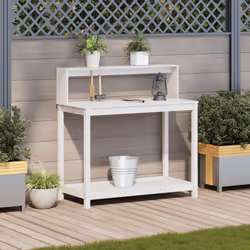 vidaXL Potting Table with Shelves Garden Potting Bench White Solid Wood Pine