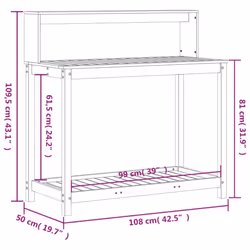 vidaXL Potting Table with Shelves Garden Potting Bench White Solid Wood Pine
