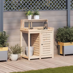 vidaXL Potting Table with Shelves Potting Bench Plant Table Solid Wood Pine
