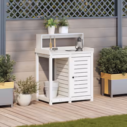 vidaXL Potting Table with Shelves Garden Potting Bench White Solid Wood Pine - Additional view 2