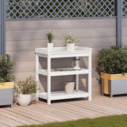 vidaXL Potting Table with Shelves Garden Potting Bench White Solid Wood Pine