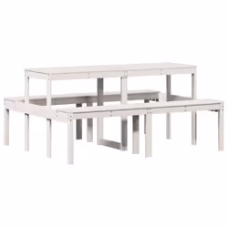 vidaXL Picnic Table Outdoor Dining Table Garden Table White Solid Wood Pine