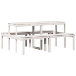 vidaXL Picnic Table Outdoor Dining Table Garden Table White Solid Wood Pine