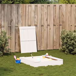 vidaXL Sandpit with Cover Children's Sandbox Sand Pit White Solid Wood Pine