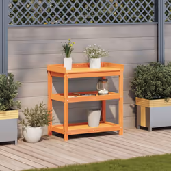 vidaXL Potting Table with Shelves Garden Potting Bench Brown Solid Wood Pine