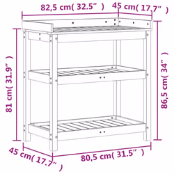 vidaXL Potting Table with Shelves Garden Potting Bench Brown Solid Wood Pine - Additional view 9