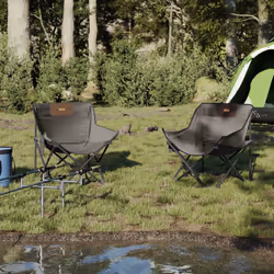 vidaXL Camping Chairs with Pocket Foldable Chair Outdoor Folding Chair 2 pcs - grey