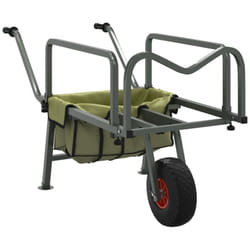 vidaXL Fishing Trolley Green with Wheel Fishing Barrow Powder-coated Steel