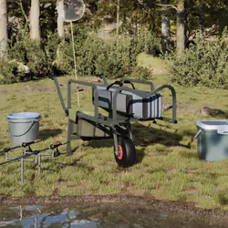 vidaXL Fishing Trolley Green with Wheel Fishing Barrow Powder-coated Steel