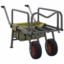 vidaXL Fishing Trolley Green with 2 Wheels Fishing Barrow Powder-coated Steel