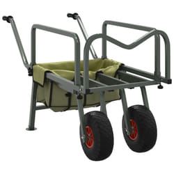 vidaXL Fishing Trolley Green with 2 Wheels Fishing Barrow Powder-coated Steel