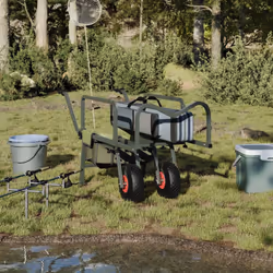 vidaXL Fishing Trolley Green with 2 Wheels Fishing Barrow Powder-coated Steel
