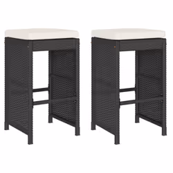 vidaXL Garden Bar Stools with Cushions Pub Stool Chair Bar Chair Poly Rattan - black, 2 pcs