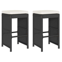 vidaXL Garden Bar Stools with Cushions Pub Stool Chair Bar Chair Poly Rattan - black, 2 pcs