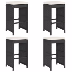 vidaXL Garden Bar Stools with Cushions Pub Stool Chair Bar Chair Poly Rattan - black, 4 pcs