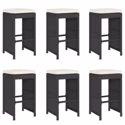 vidaXL Garden Bar Stools with Cushions Pub Stool Chair Bar Chair Poly Rattan - black, 6 pcs