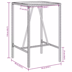 vidaXL Bar Table Bistro Table Outdoor Dining Table with Glass Top Poly Rattan - grey - Additional view 10
