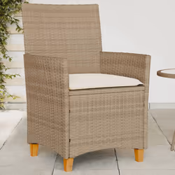 VidaXL 368722 outdoor chair Terrace Padded seat Acacia wood, Polyrattan, Steel Cream, White
