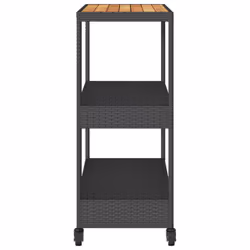 vidaXL Bar Cart 3-Tier Kitchen Trolley Black Poly Rattan and Solid Wood Acacia - Additional view 5