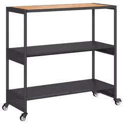 vidaXL Bar Cart 3-Tier Kitchen Trolley Black Poly Rattan and Solid Wood Acacia - Additional view 6