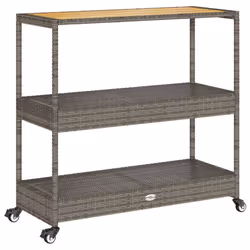 vidaXL Bar Cart 3-Tier Kitchen Trolley Cart Poly Rattan and Solid Wood Acacia - grey and brown