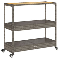vidaXL Bar Cart 3-Tier Kitchen Trolley Cart Poly Rattan and Solid Wood Acacia - grey and brown