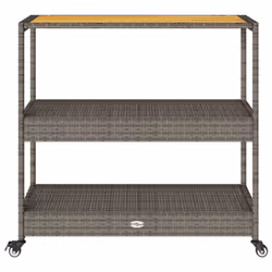 vidaXL Bar Cart 3-Tier Kitchen Trolley Cart Poly Rattan and Solid Wood Acacia - grey and brown - Additional view 4
