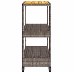 vidaXL Bar Cart 3-Tier Kitchen Trolley Cart Poly Rattan and Solid Wood Acacia - grey and brown - Additional view 5