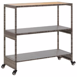 vidaXL Bar Cart 3-Tier Kitchen Trolley Cart Poly Rattan and Solid Wood Acacia - grey and brown - Additional view 6