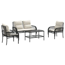 vidaXL Garden Sofa Set 4 Piece with Cushions Outdoor Sofa Black Poly Rattan