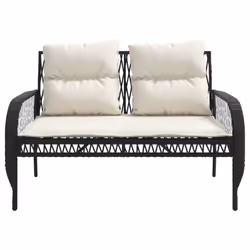 vidaXL Garden Sofa Set 4 Piece with Cushions Outdoor Sofa Black Poly Rattan - Additional view 6