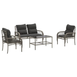 vidaXL Garden Sofa Set 4 Piece with Cushions Outdoor Sofa Grey Poly Rattan
