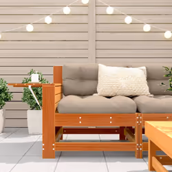 vidaXL Garden Armrest Sofa with Cushion Outdoor Sofa Wax Brown Solid Wood Pine