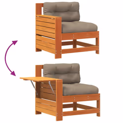 vidaXL Garden Armrest Sofa with Cushion Outdoor Sofa Wax Brown Solid Wood Pine - Additional view 6
