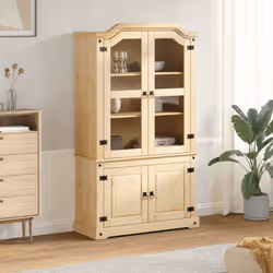vidaXL Glass Display Cabinet Storage Shelf Cupboard Bookcase Solid Wood Pine
