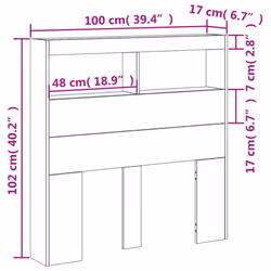 vidaXL Headboard Cabinet with LED Bed Headboard Grey Sonoma 100x17x102 cm - Additional view 3